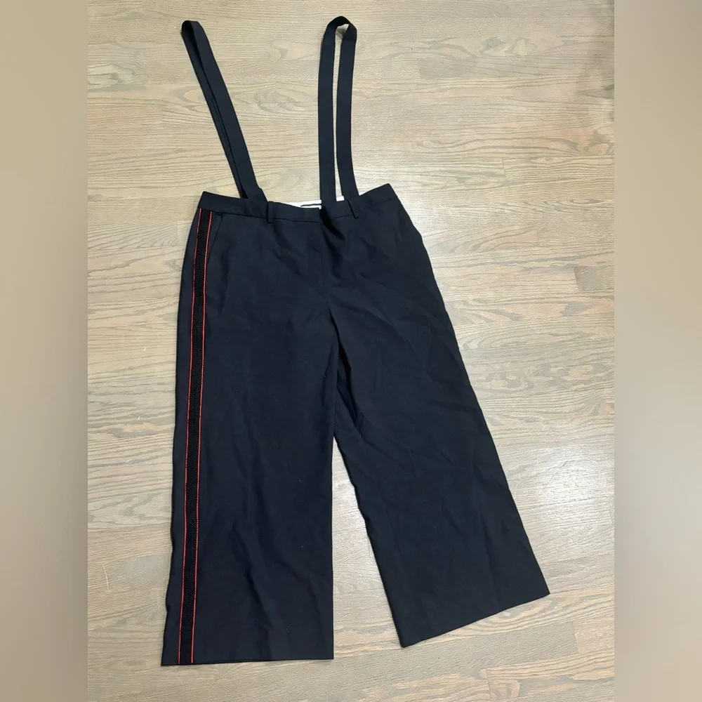 Olivia Palermo + Chelsea28 nave red ribbon Suspender Pants women’s size 14 $149 - Picture 3 of 8